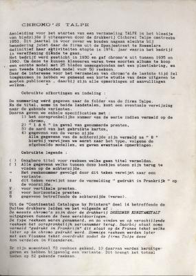 Informatie chromo's Talpe, Roeselare, 1953