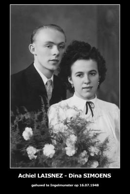 Huwelijksfoto Achiel Laisnez en Sina Simoens, Ingelmunster, 1948