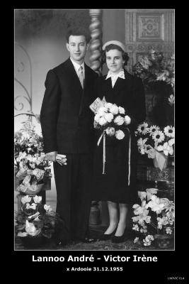 Huwelijksfoto André Lannoo en Irène Victor, Ardooie, 1955