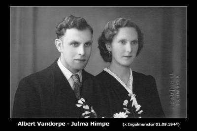 Huwelijksfoto Albert Vandorpe en Julma Himpe, Ingelmunster, 1944 