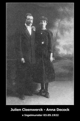 Huwelijksfoto Julien Cleenwerck en Anna Decock, Ingelmunster, 1922