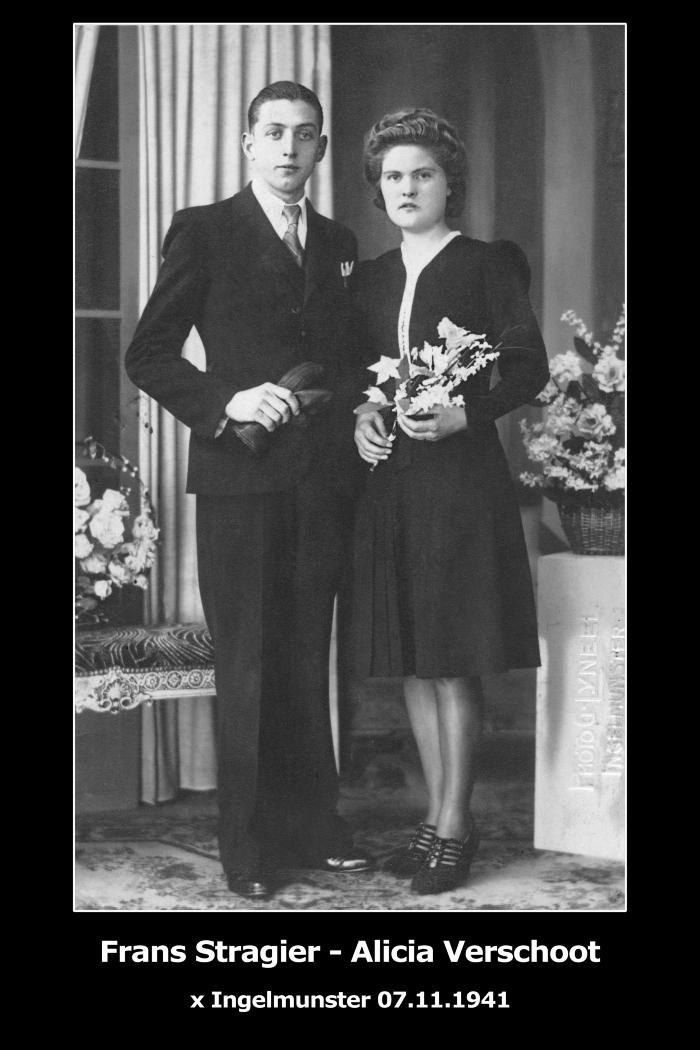 Huwelijksfoto Frans Stragier en Alicia Verschoot, Ingelmunster, 1941