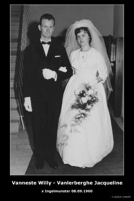 Huwelijksfoto Willy Vanneste - Jacqueline Vanlerberghe, Ingelmunster, 1960  