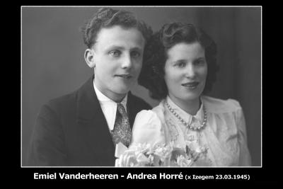 Huwelijksfoto Emiel Vanderheeren - Andrea Horré , Izegem, 1945