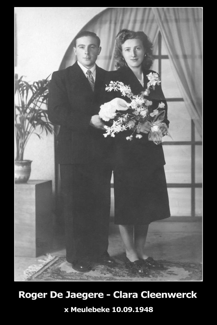 Huwelijksfoto Roger De Jaegere - Clara Cleenwerck, Meulebeke, 1948