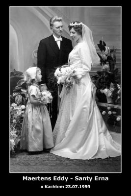 Huwelijksfoto Eddy Maertens - Erna Santy , Kachtem , 1959