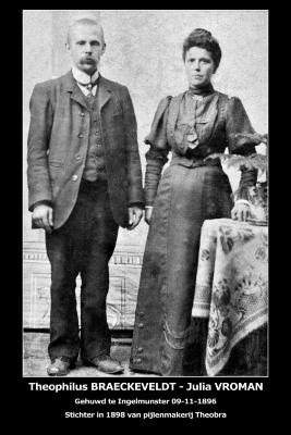 Huwelijksfoto Theophilus Braeckeveldt - Julia Vroman, Ingelmunster, 1896