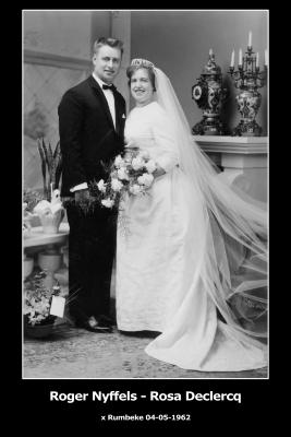 Huwelijksfoto Roger Nyffels - Rosa Declercq, Rumbeke, 1962