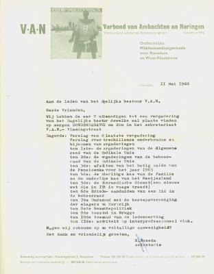 Brieven van het Verbond van Ambachten en Neringen, 1966, Roeselare.