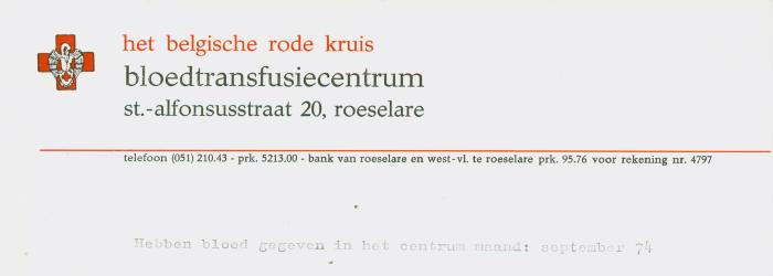 Hoofdding het Belgische rode kruis, bloedtransfusiecentrum, Roeselare. 
