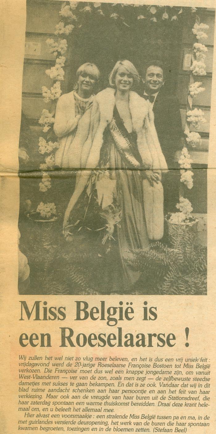 Krantenartikels Roeselaarse Miss België, 1983.