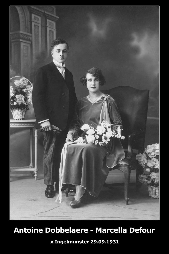 Huwelijksfoto Dobbelaere Antoine en Defour Marcella, Ingelmunster.