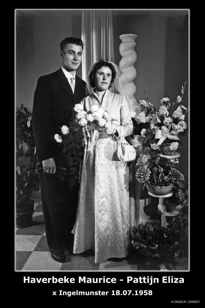 Huwelijksfoto Haverbeke Maurice en Pattijn Eliza, Ingelmunster.
