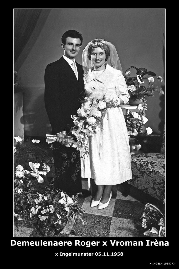Huwelijksfoto Demeulenaere Roger en Vroman Irèna, Ingelmunster.