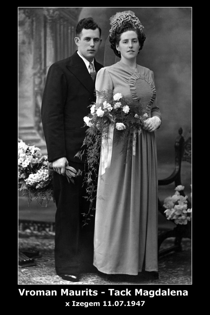 Huwelijksfoto Vroman Maurits en Tack Madeleine, Izegem.