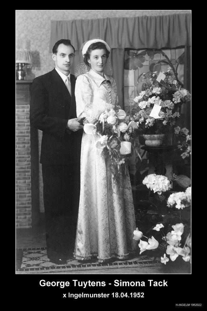 Huwelijksfoto Tuyttens Georges en Tack Simonne, Ingelmunster.
