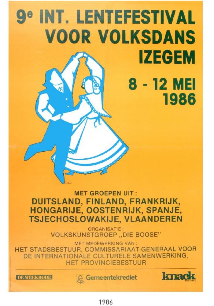 Affiche 9e internationaal lentefestival voor volksdans, 1986, Izegem.