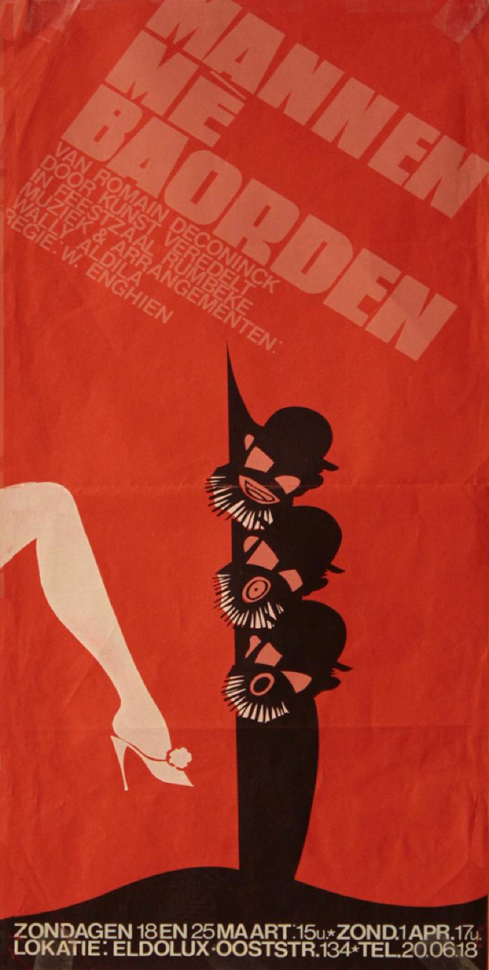 Affiche van de Musicalopvoering "Mannen mè boarden"  door het  Roeselaars Koninklijk Lyrisch Gezelschap "Kunst Veredelt", Roeselare, 1979