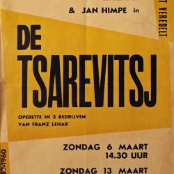 Affiche van de Toneel- en Operetteopvoering "De Tsarevitsj"  door het  Roeselaars Koninklijk Lyrisch Gezelschap "Kunst Veredelt", Roeselare, 1960