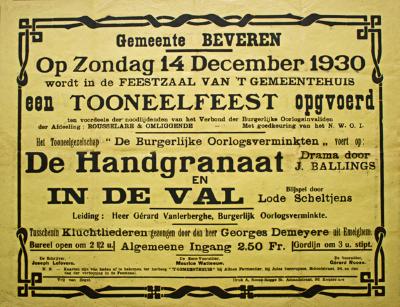 Toneelfeest toneelgezelschap "de burgerlijke oorlogsverminkten", Beveren, 1930