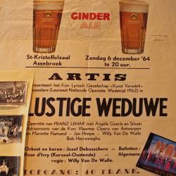 Affiche van de Toneel- en Operetteopvoering "De Lustige Weduwe"  door het  Roeselaars Koninklijk Lyrisch Gezelschap "Kunst Veredelt", Roeselare, 1964