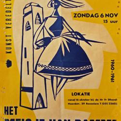 Affiche van de Toneel- en Operetteopvoering "Het Meisje van Damme?"  door het  Roeselaars Koninklijk Lyrisch Gezelschap "Kunst Veredelt", Roeselare, 1960