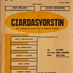 Affiche van de Toneel- en Operetteopvoering "Czardavorstin"  door het  Roeselaars Koninklijk Lyrisch Gezelschap "Kunst Veredelt", Roeselare, 1964