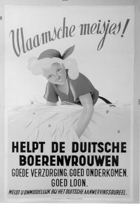Affiche "Vlaamsche meisjes helpt de Duitsche Boerenvrouwen", WOII.