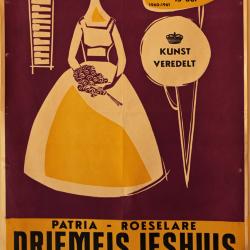 Affiche van de Toneel- en Operetteopvoering "Driemeisjeshuis"  door het  Roeselaars Koninklijk Lyrisch Gezelschap "Kunst Veredelt", Roeselare, 1961