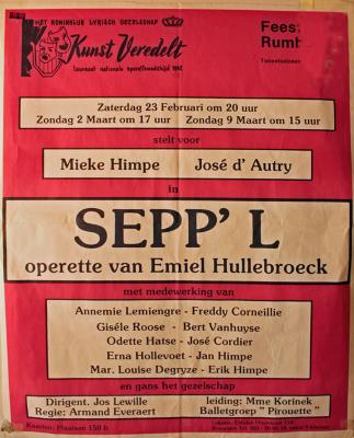 Affiche van de Operetteopvoering "Sepp'l" door het  toneel- en operettegezelschap "Kunst veredelt", Roeselare, 1980