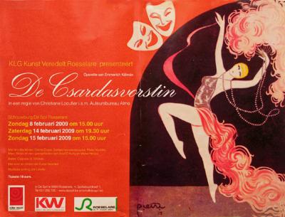 Affiche van de Toneel- en Operetteopvoering "De Csardasvorstin" door het  Roeselaars Lyrisch Gezelschap "Kunst Veredelt", Roeselare, 2009