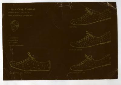 Overzichtskaart met gamma huismerken van schoenwinkel Camiel Thomas, 1970