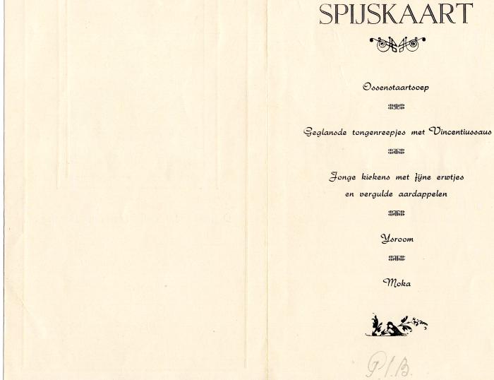 Menukaart jubileum Raphael Vanden Berghe, 1952