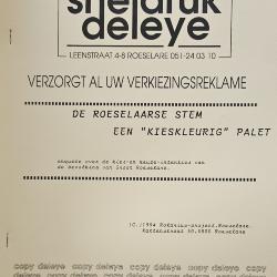 De Roeselaarse stem, een "kieskeurig" palet - Enquête over de kies- en keuze-intenties van de bevolking van Groot Roeselare. 1994