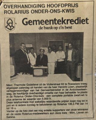 Overhandiging hoofdprijs Rolarius Onder-Ons-kwis, Roeselare