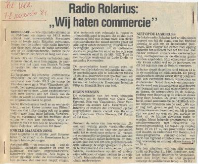Radio Rolarius: "Wij haten commercie", 7-8 november 1981, Roeselare