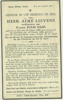 Bidprentje Aimé Lievens