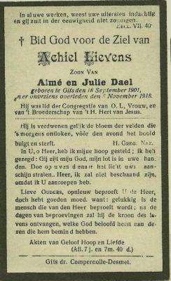 Bidprentje Achiel Lievens