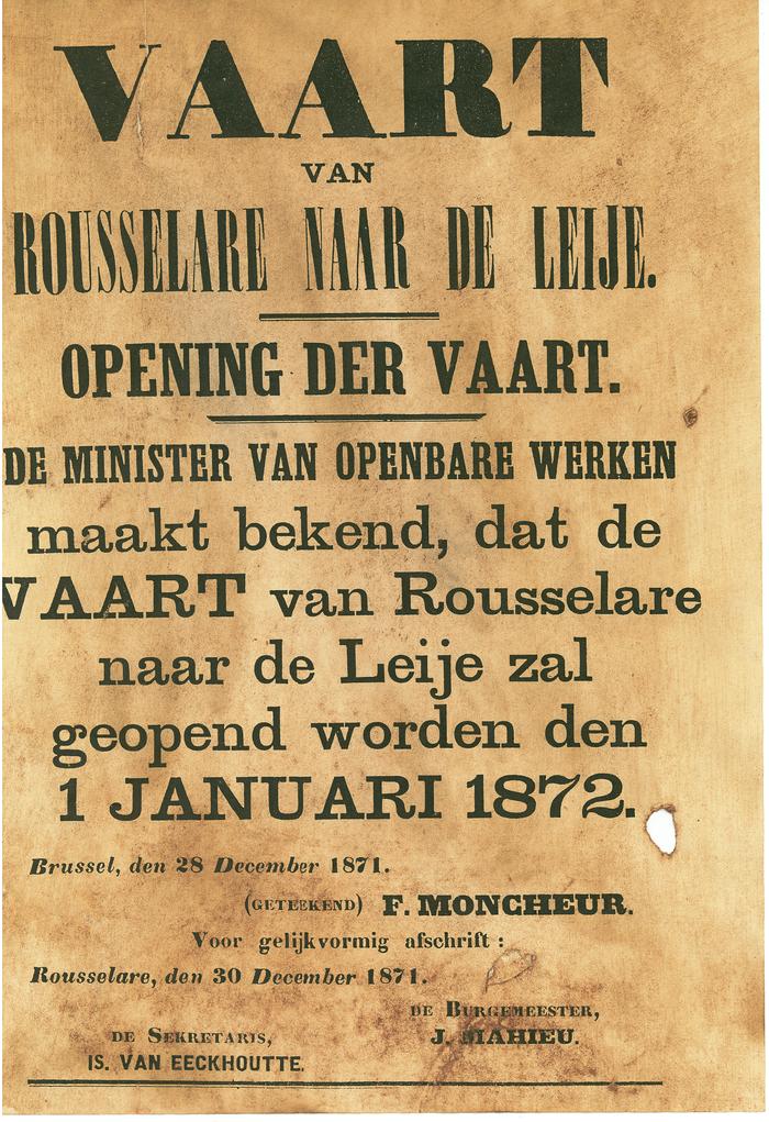 Affiche voor de opening van de vaart Roeselare – Leie