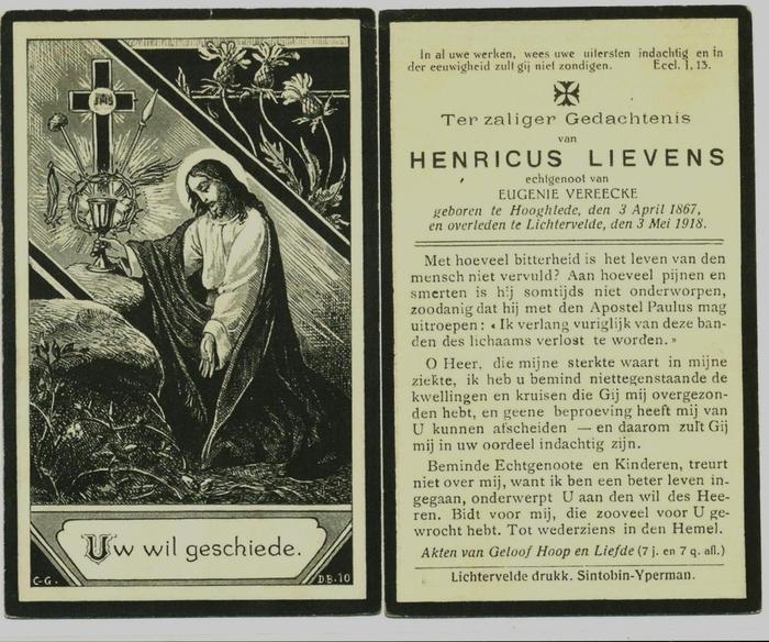 Bidprentje Hendricus Lievens