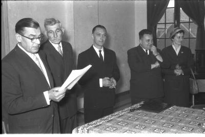 Huldiging gedecoreerden Unions: speech van de directeur, Izegem 1957