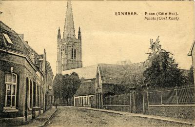 Kerkplein met Sint-Petrus en Pauluskerk, Rumbeke, voor 1914