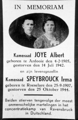 Albert Joye en Irma Speybrouck, verzetshelden WO II