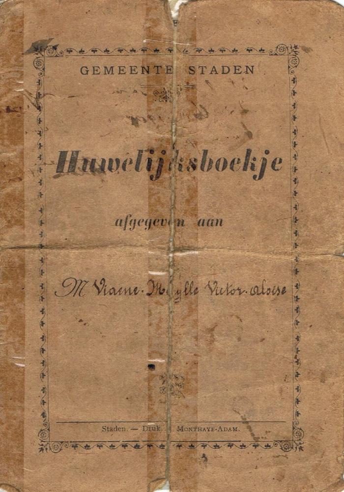 Huwelijksboekje Victor Viaene - Félicie Muylle, Staden, 1908
