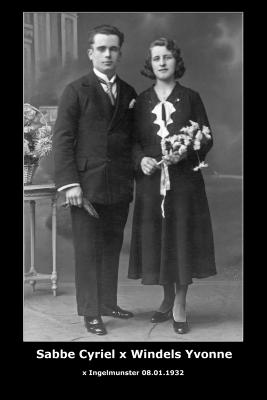 Huwelijk Cyriel Sabbe - Yvonne Windels, Ingelmunster, 1932
