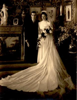 huwelijksfoto Jean Lebbe met zijn éérste vrouw, Gits