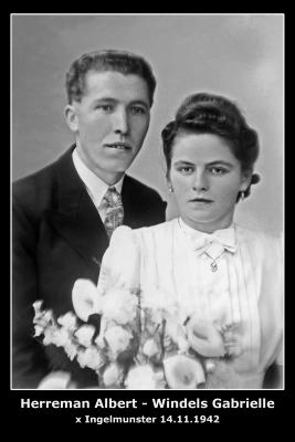 Huwelijk Albert Herreman - Gabriella Windels, Ingelmunster, 1942