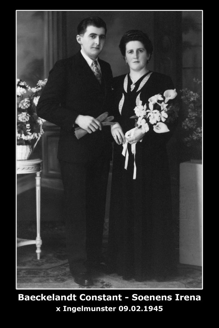 Huwelijk Constant Jeroom Baeckelandt - Irèna Martha Soenens, Ingelmunster, 1945