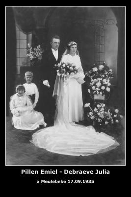 Huwelijk Emiel Pillen - Julia Debraeve, Meulebeke, 1935