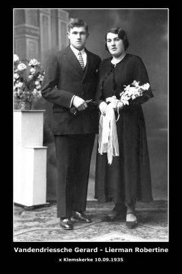 Huwelijk Gerard Evarist Vandendriessche - Robertine Celestine Lierman, Klemskerke, 1935